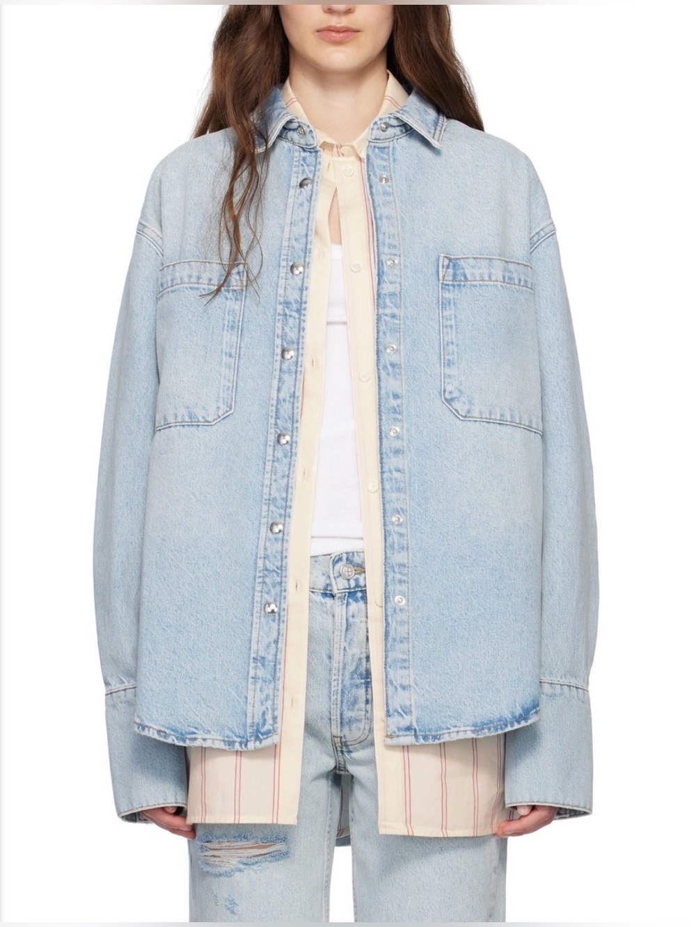 Anine Bing Dante Denim Shirt in Bleached Blue Size Small (NWT) see description